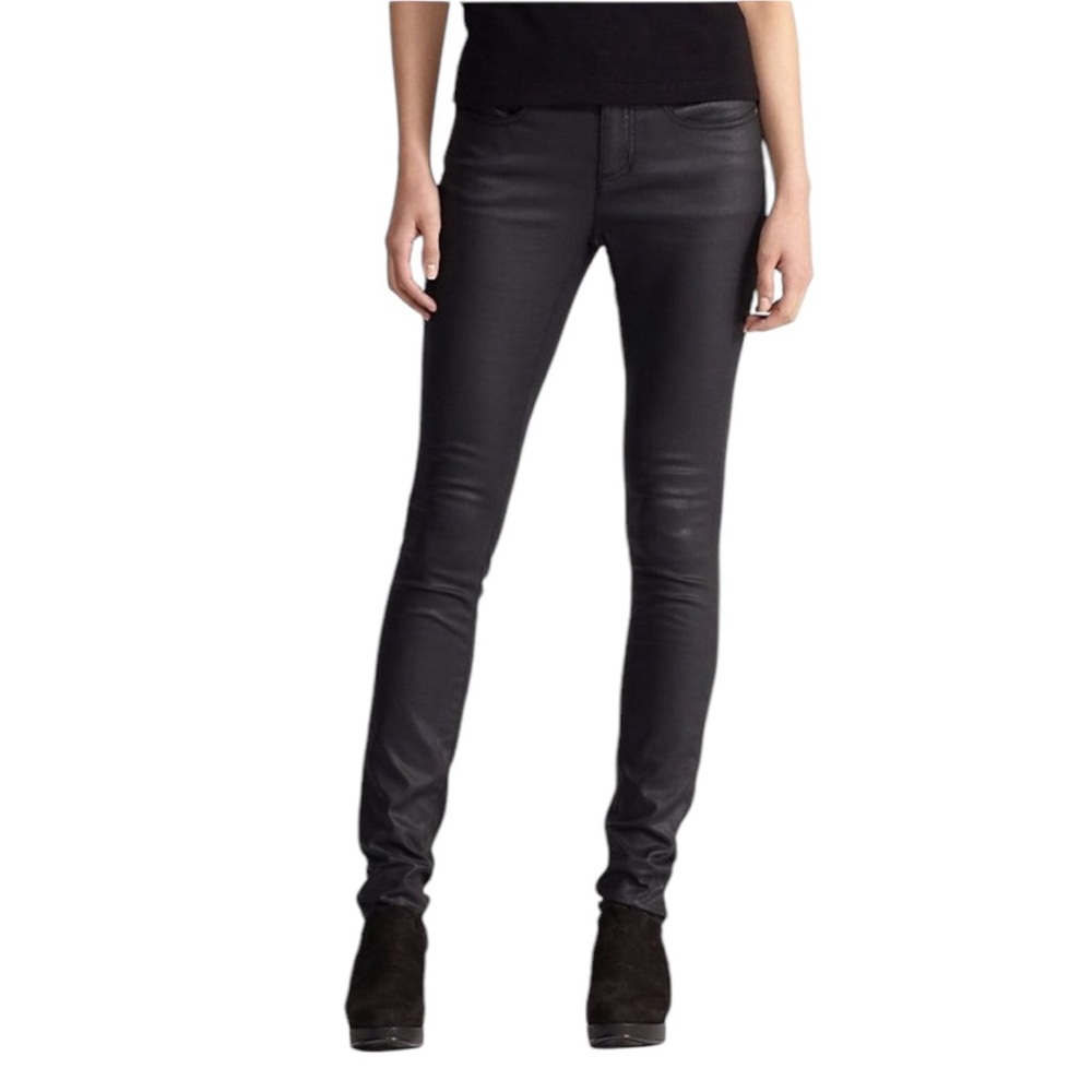 EILEEN FISHER BLACK WAXED MID RISE SKINNY JEANS 4 Petite